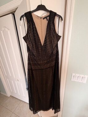 WHBM Black Eyelet Sleeveless Long Dress